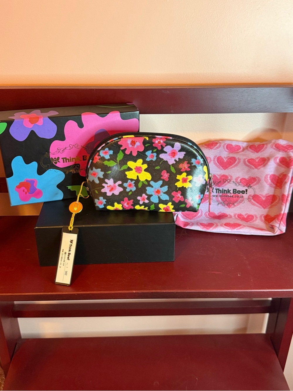 Floral Zip Pouch - Black with Multicolor Flowers
